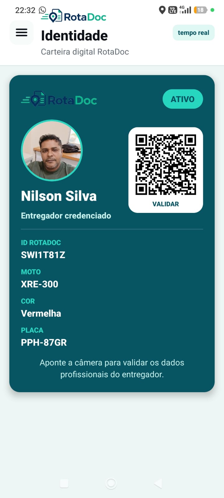 Identidade digital do motoboy com QR Code